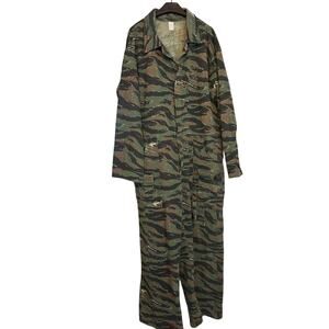 VTG Camo Clan Tiger Stripe Camo Coveralls XXL LONG 100% Cotton Hunting Jumpsuit